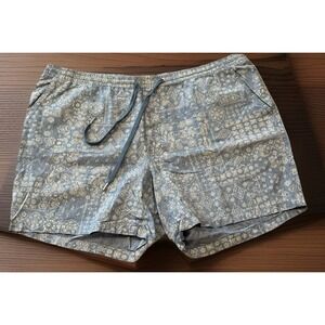 Lands End Mens XL 46/ 48 Linen Tropic Shorts Blue Batik Elastic Waist Drawstring